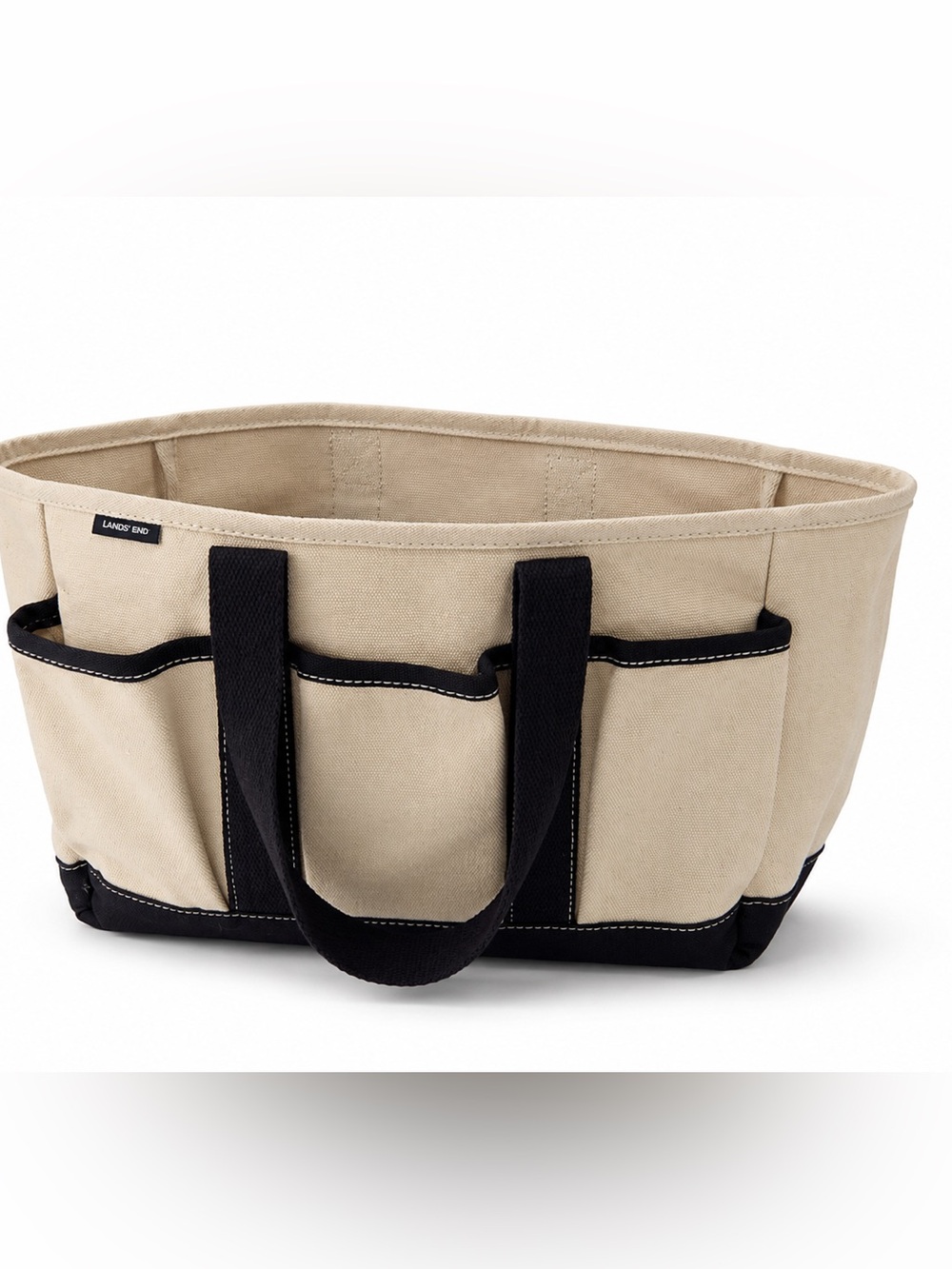 Lands' End Garden Outdoor Canvas Tote in Beige with Black Trim
